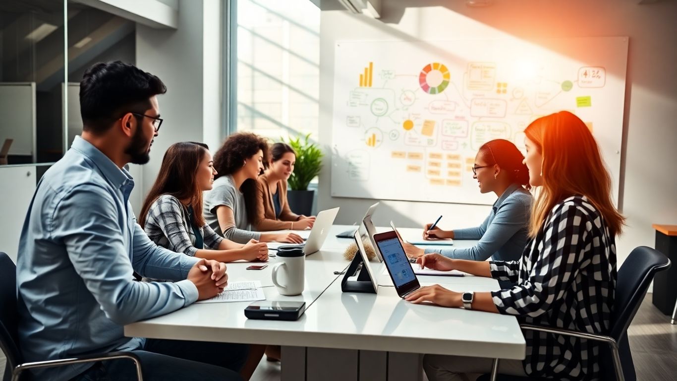 Profesionales colaborando en estrategias de marketing digital.