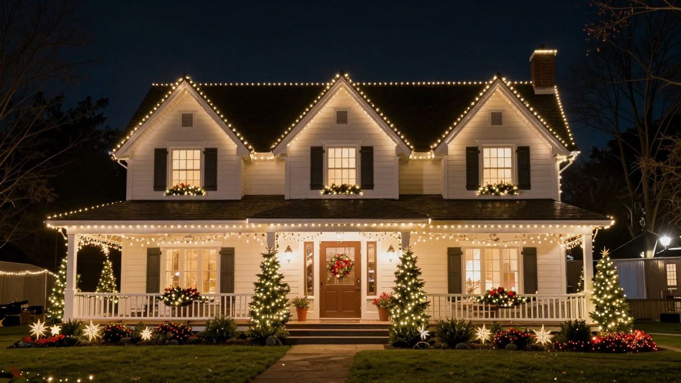 Professionally installed Christmas lights on a Glen Carbon house.