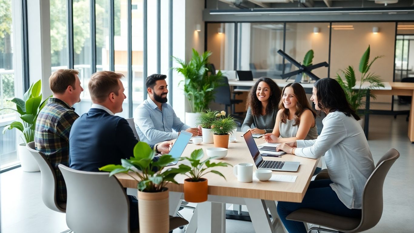 Back office team discussing around a conference table