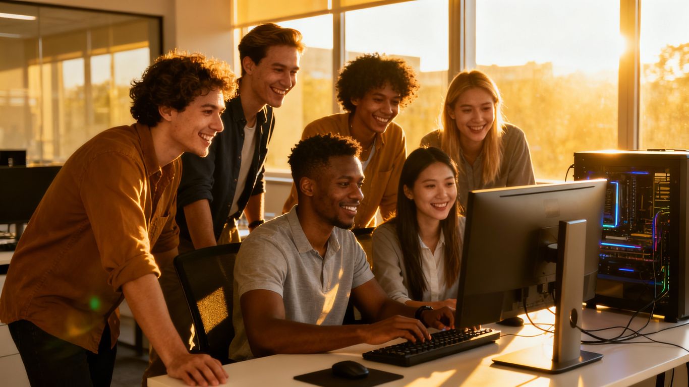 IT professionals collaborating in a modern office.