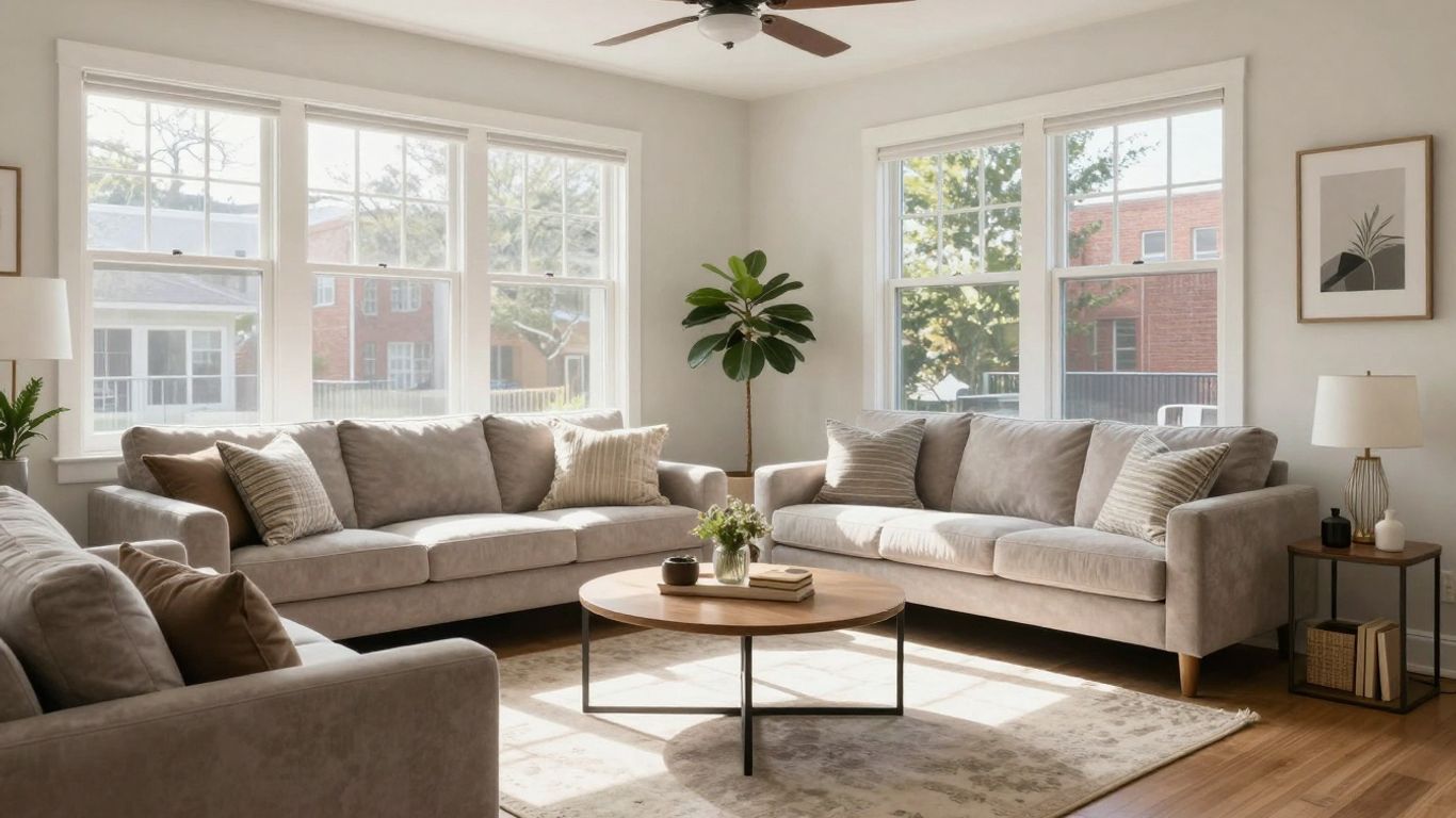 Modern living room in a Charlotte rental property.