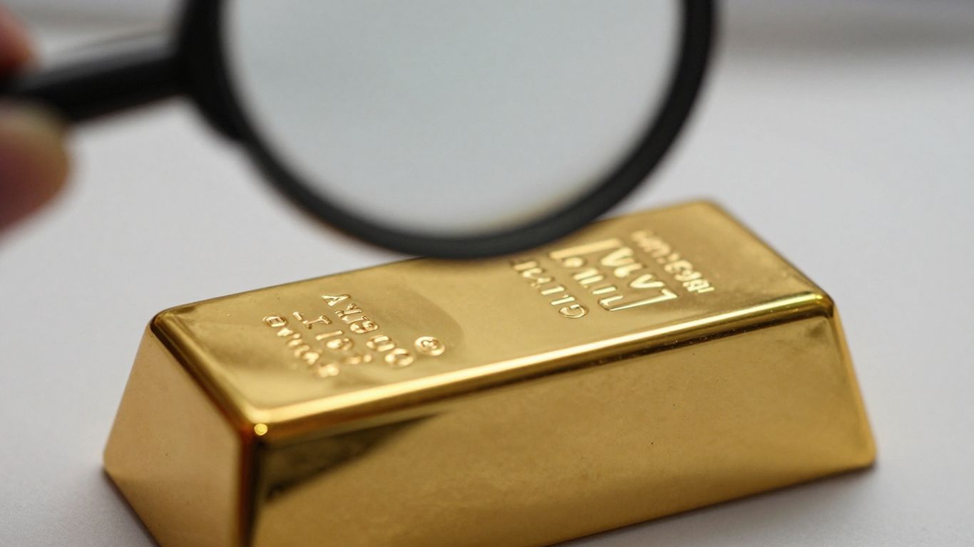 Gold ingot under a magnifying glass