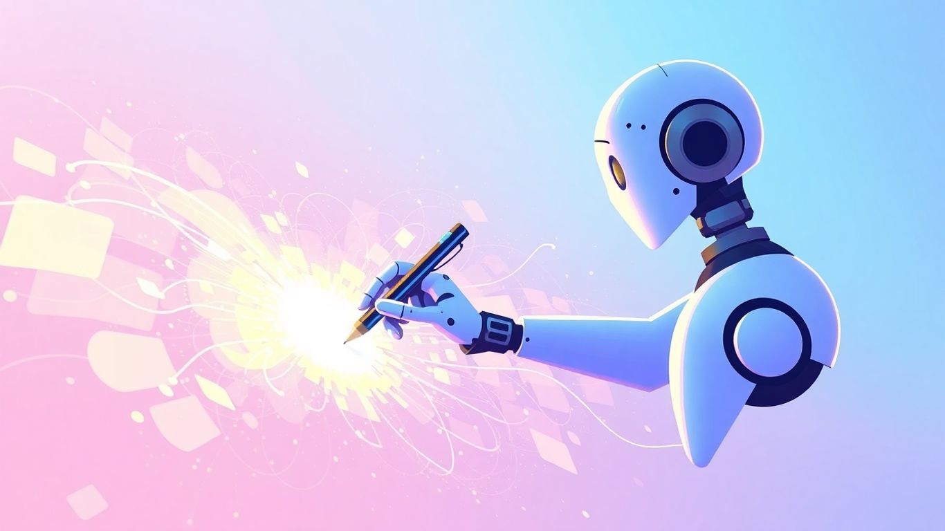 AI robot arm assisting with digital content creation.