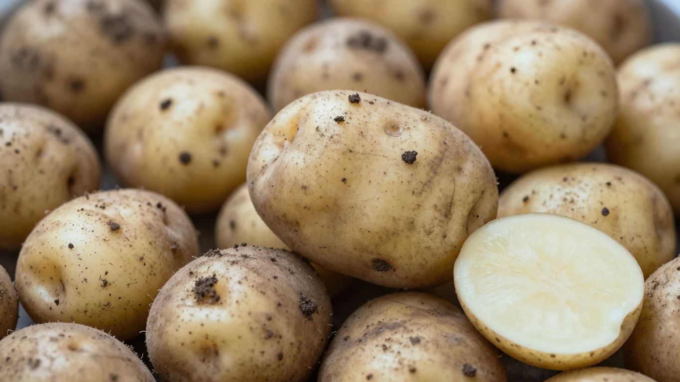 Biologische aardappelen, vers geoogst en deels doorgesneden.