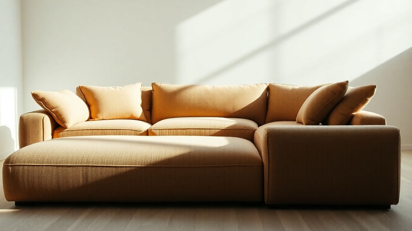 Spacious oversized sofa with plush cushions in a bright room.