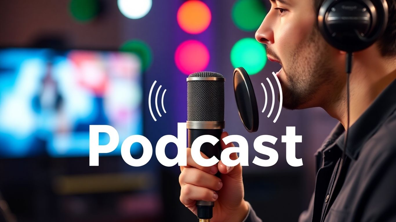 Person speaking into a microphone with sound waves.