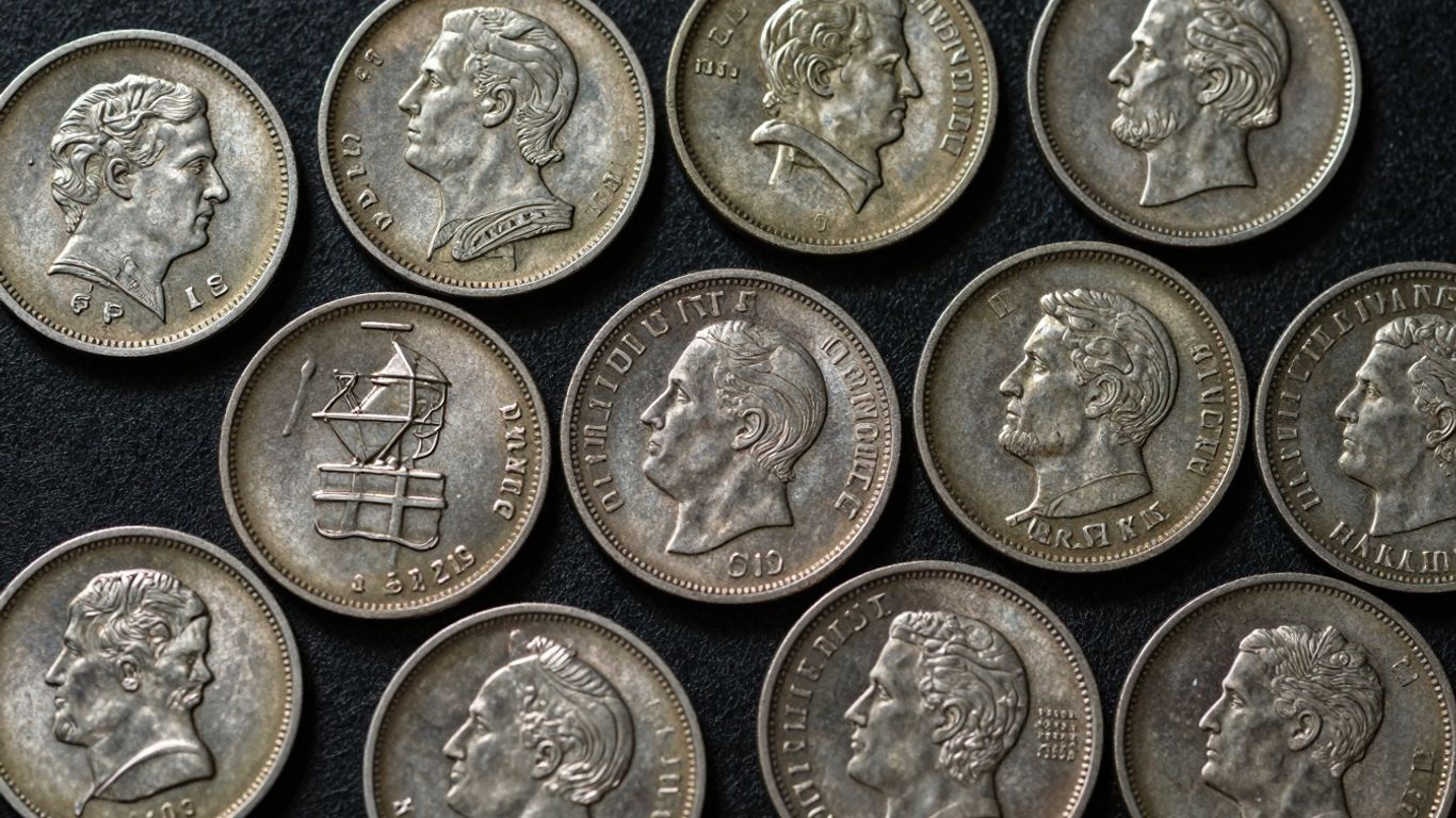 Close-up of various coin errors on minted coins.