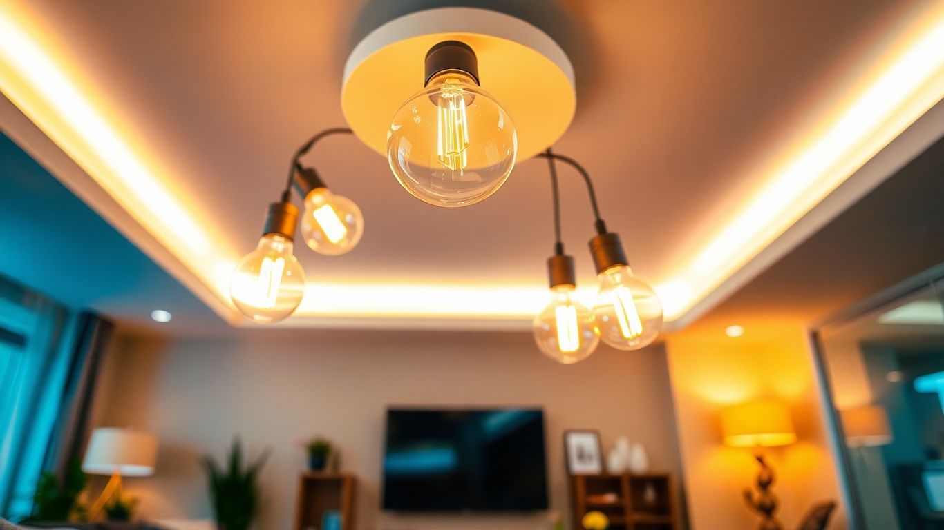 Brightly lit room with warm LED light bulbs.
