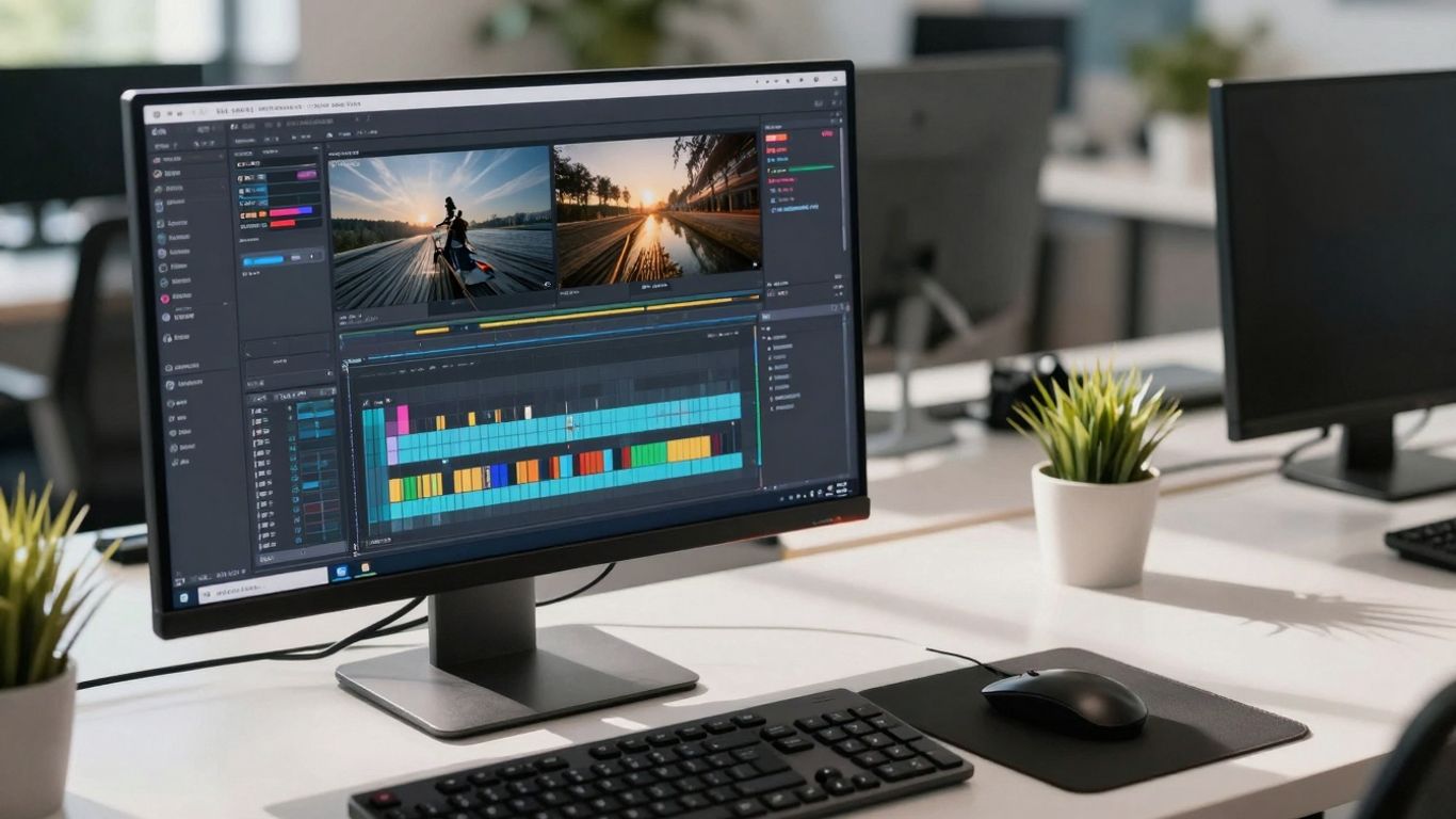 Software de edición de video en pantalla de computadora.