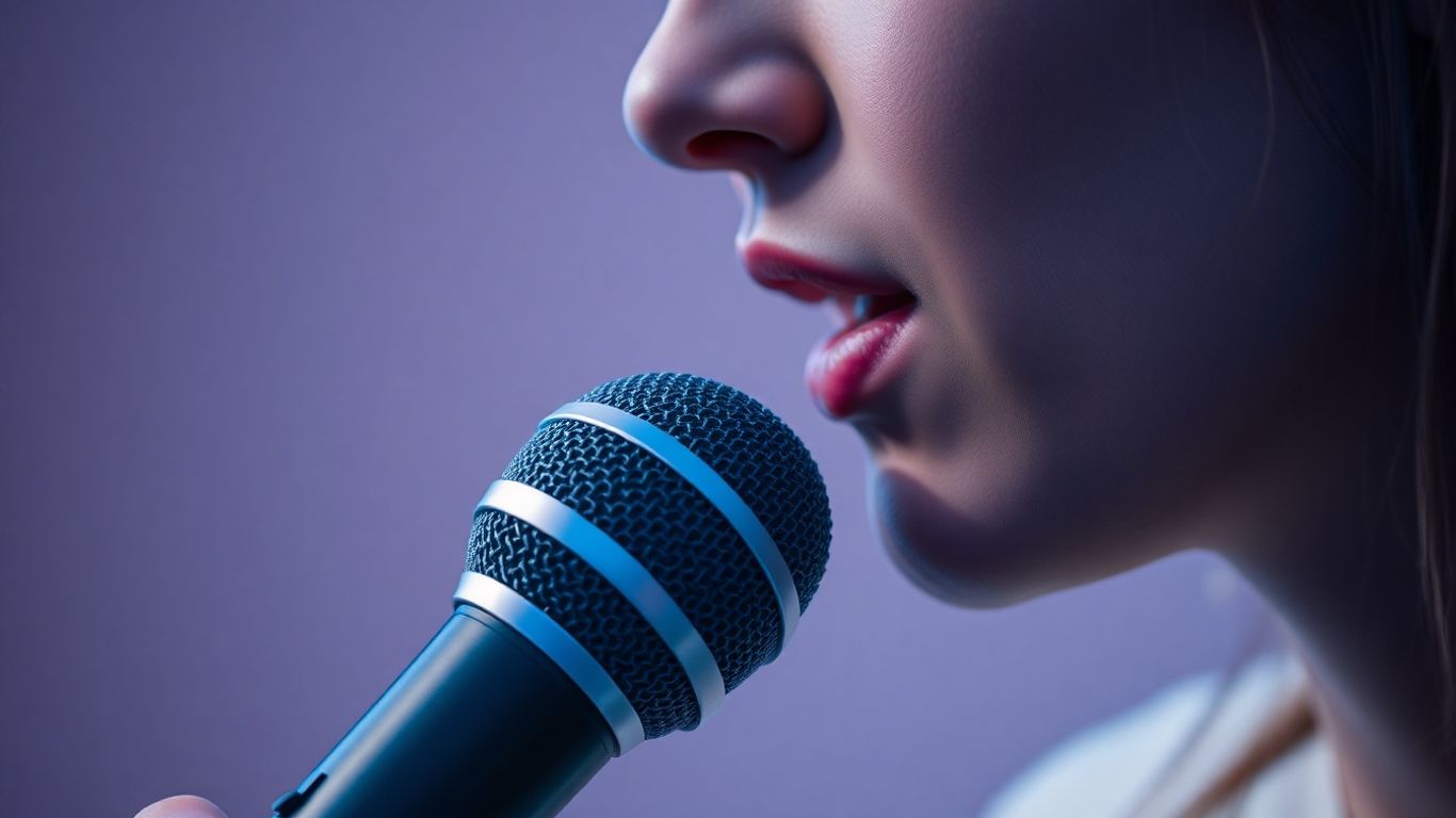 Person speaking into a microphone during a call.