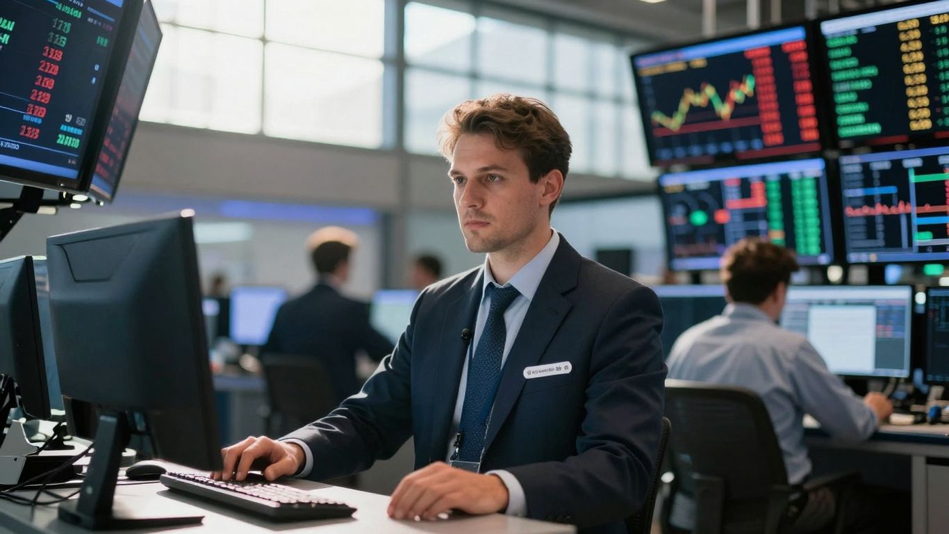 Trader at desk with financial data screens
