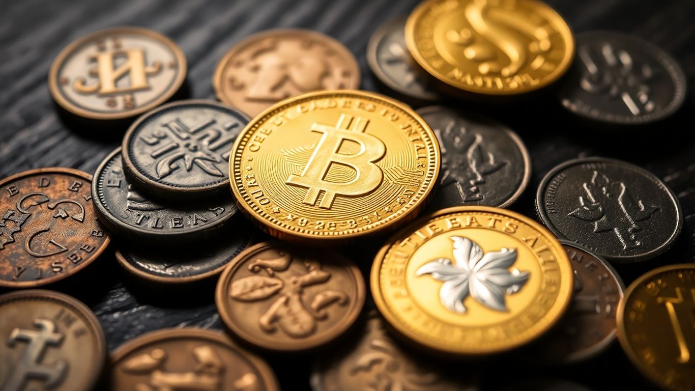 Rare gold coin surrounded by vintage coins in 2025.