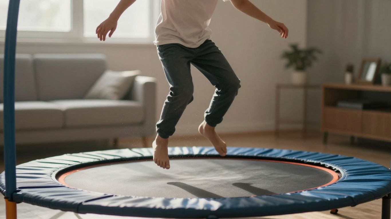 Person bouncing on a trampoline