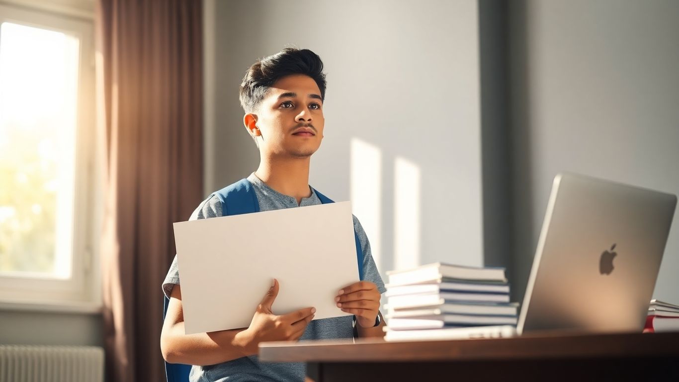 Estudante brasileiro com diploma e livros.