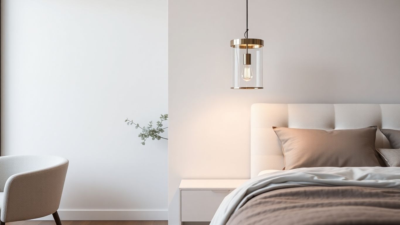 Modern bedroom with silver glass lantern bedside lamp