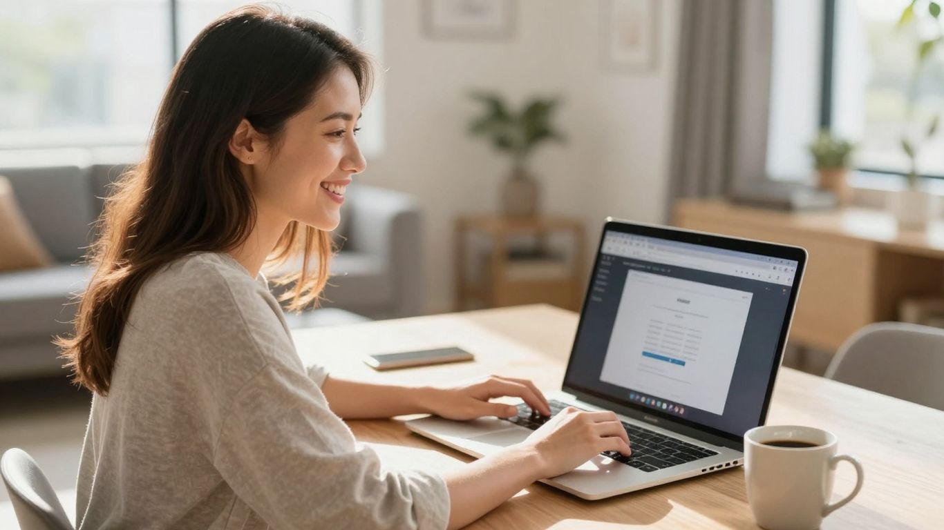 Woman working from home in Australia