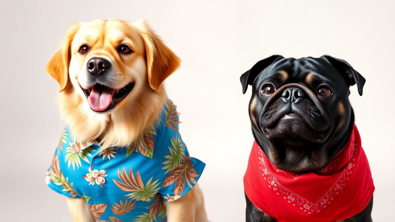 Dogs wearing fashionable and comfortable shirts.