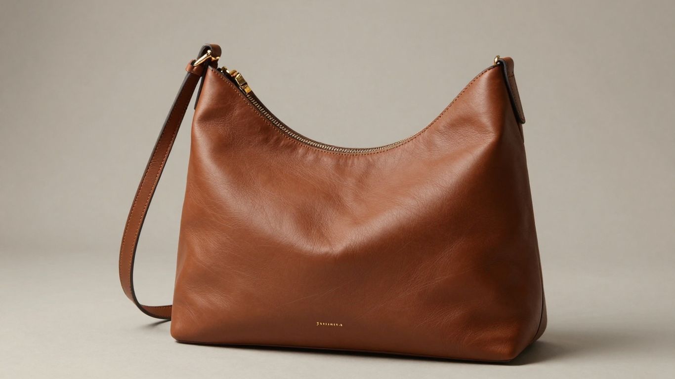 Braune Ledertasche mit Halbmondform und einem einzelnen Riemen.