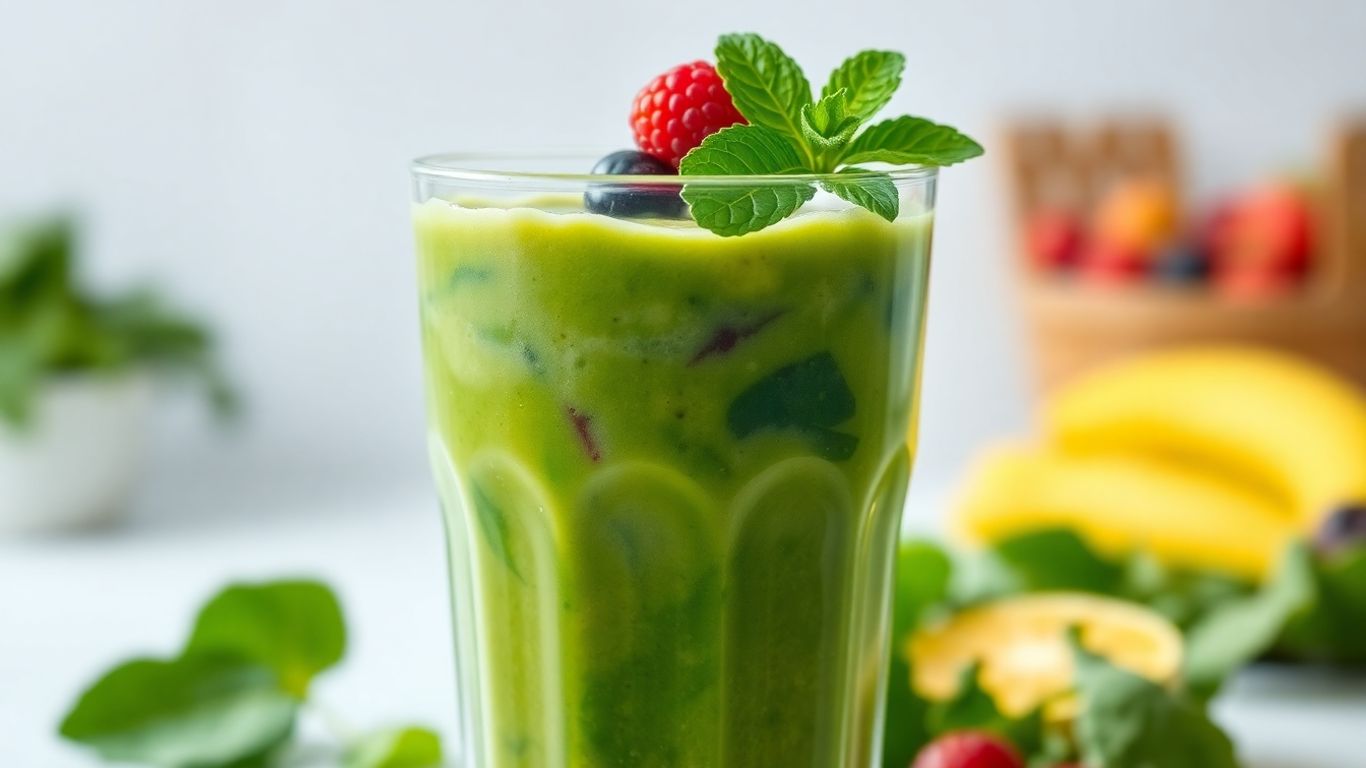 Grüner Smoothie mit Beeren und Minze