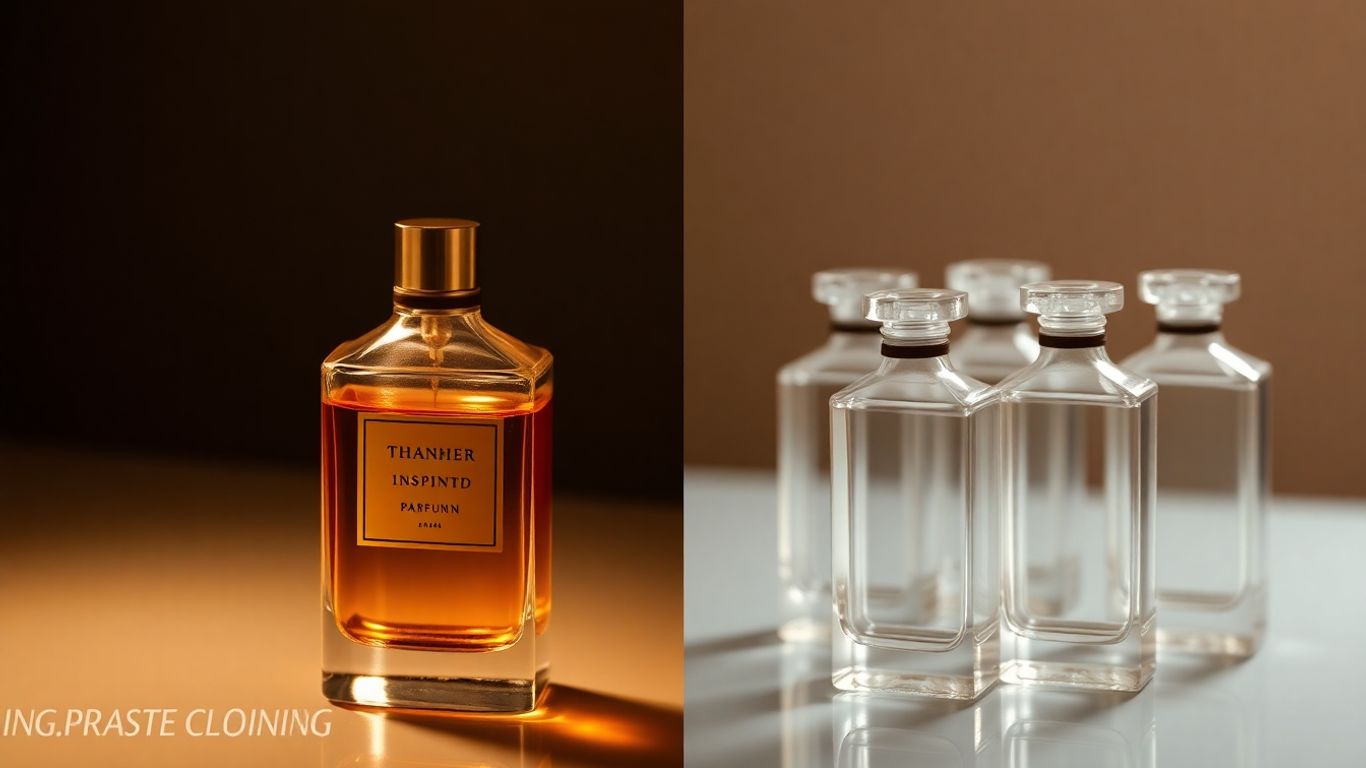 Perfume bottles, one inspired, one a clone.
