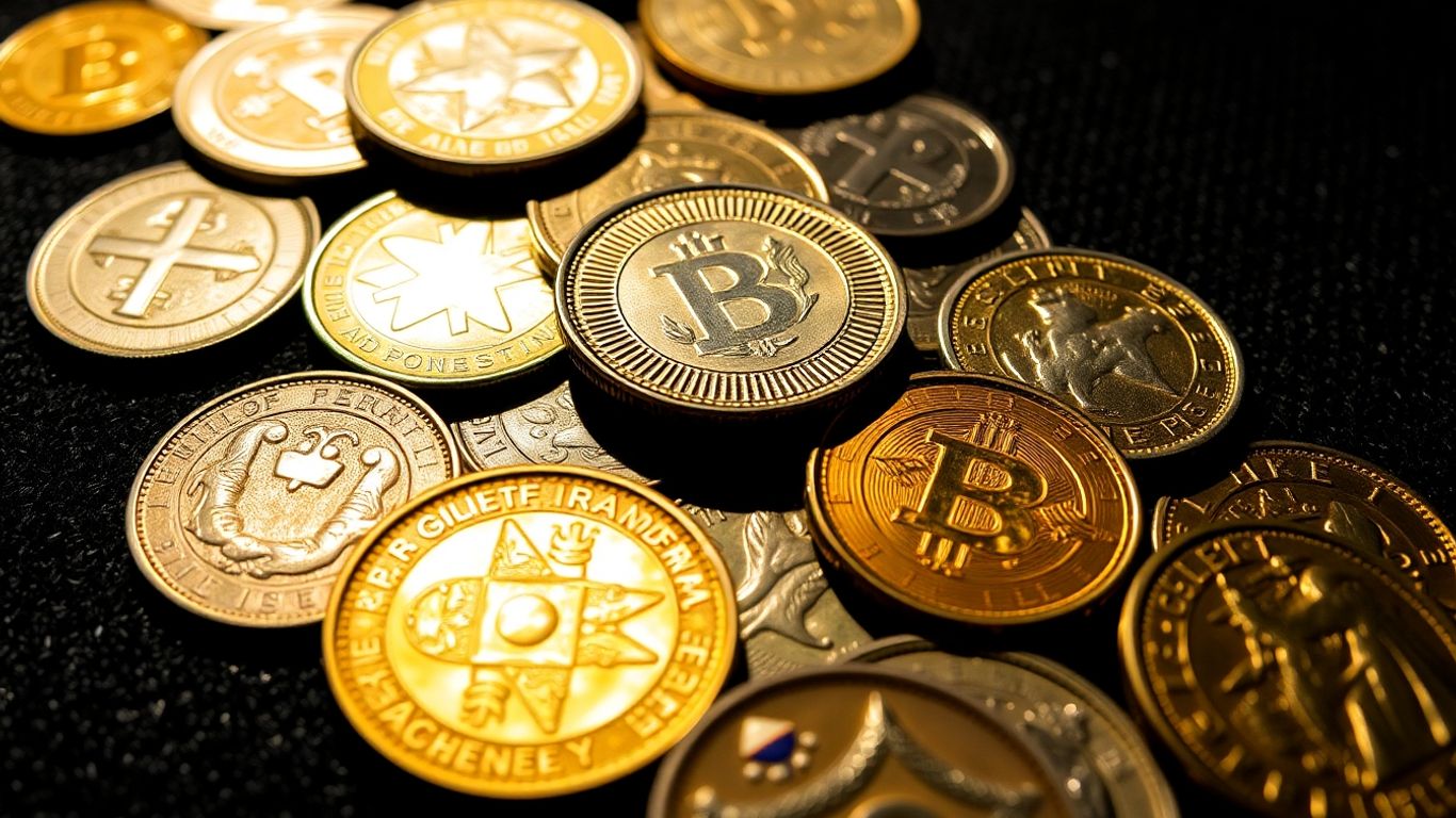 Close-up of valuable coins for authentication.