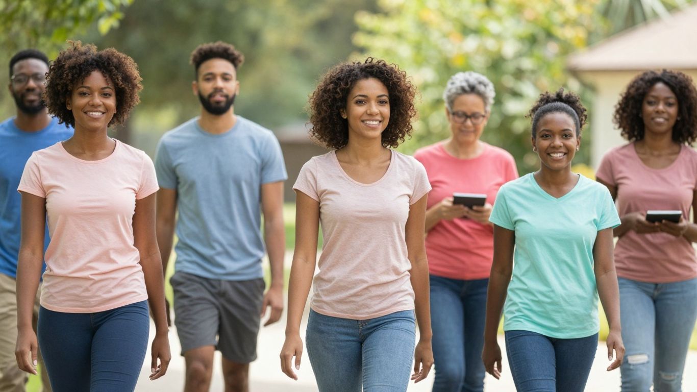 People enjoying healthy outdoor activities, looking happy.