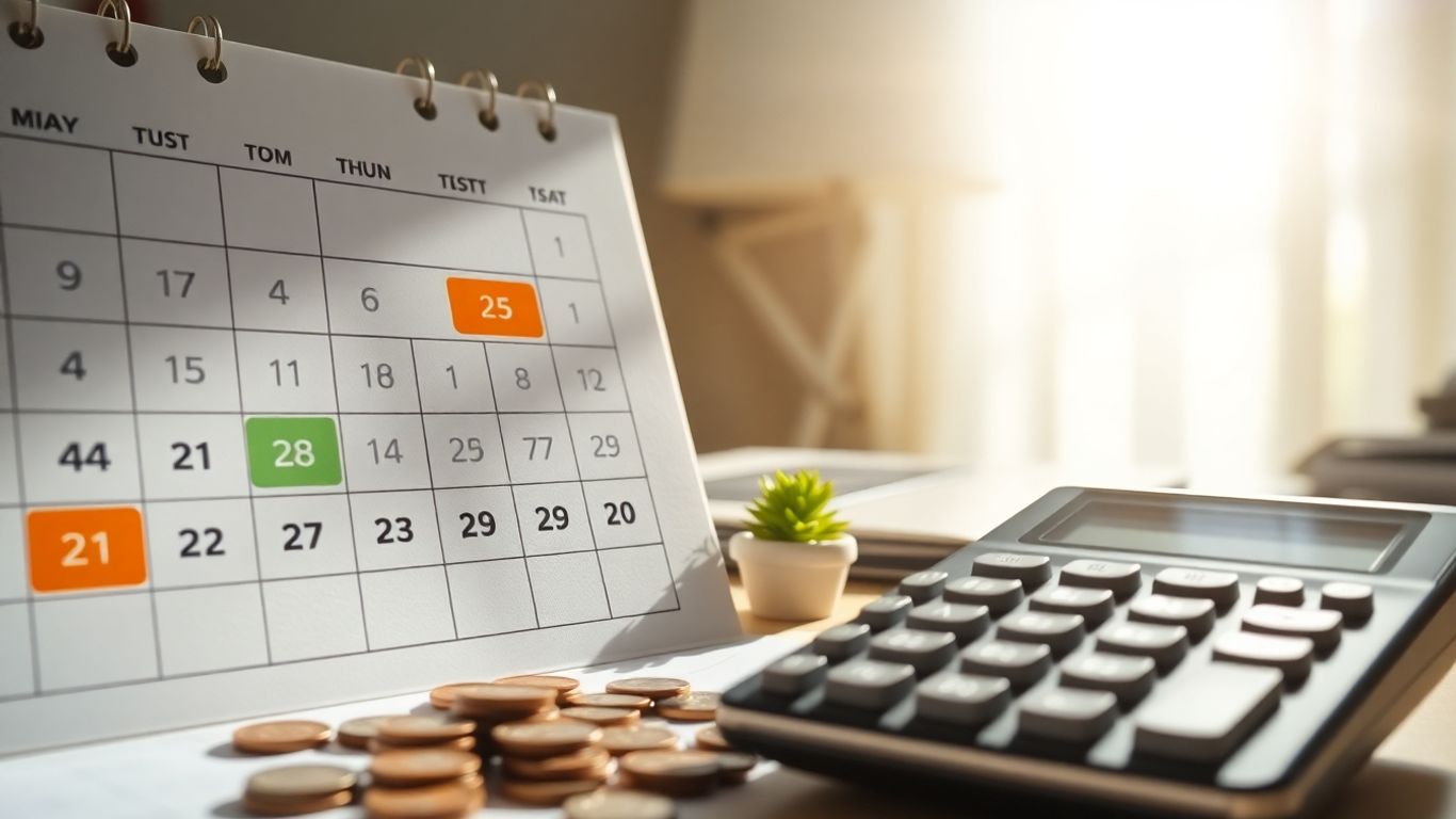 Calendário com datas e calculadora para subsídio de férias.