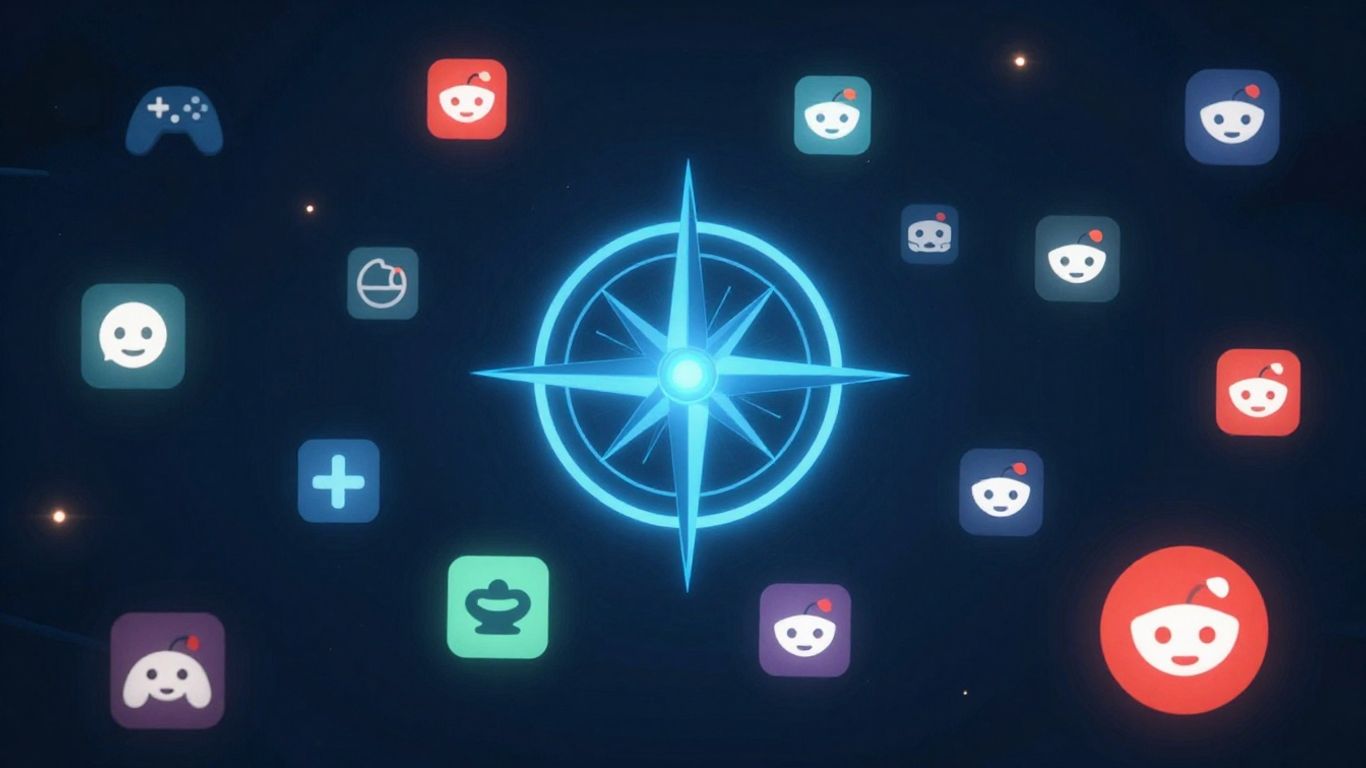 IGG Games Reddit discussion landscape with game icons and compass.