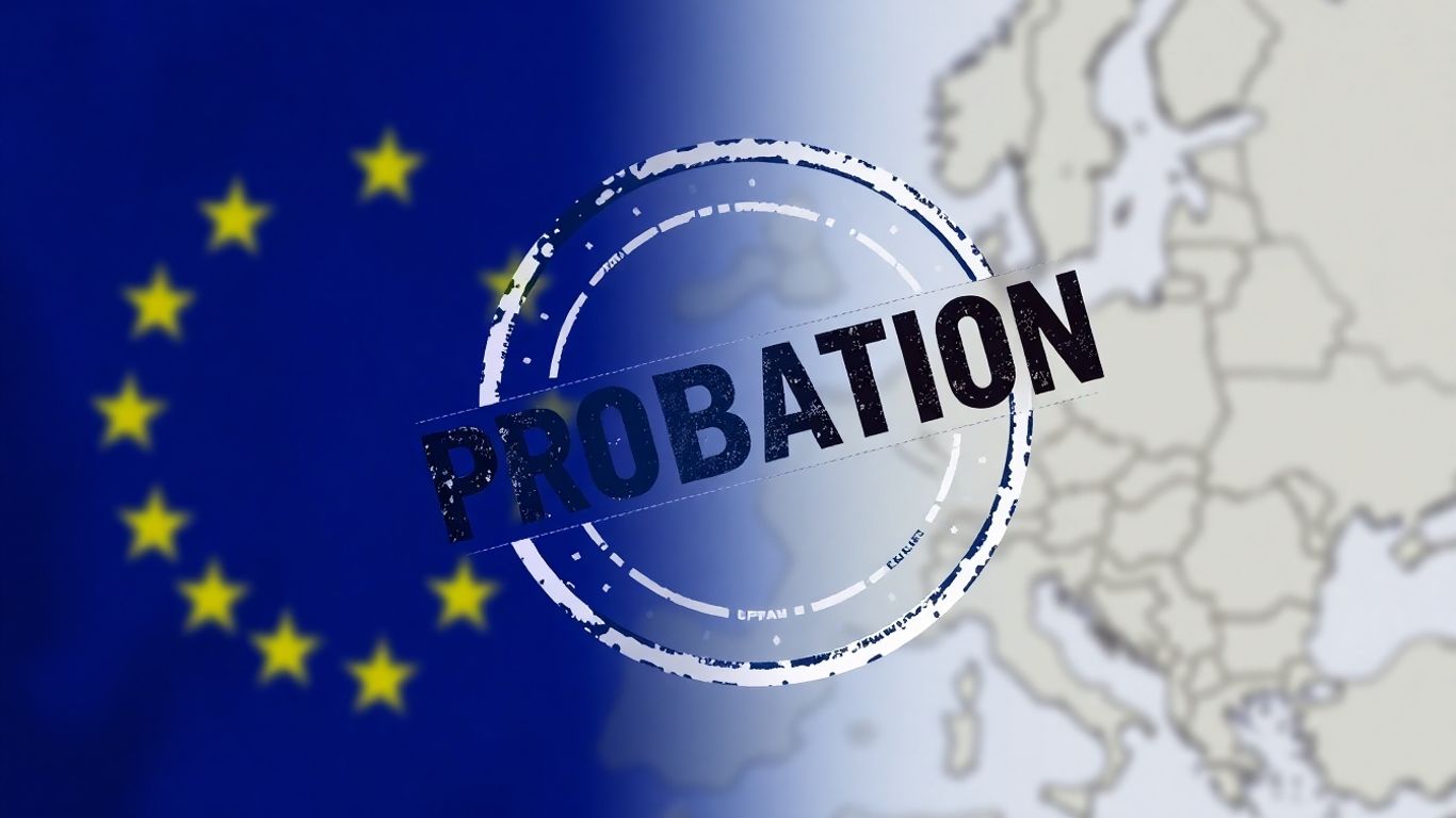 European Union flag with a probation stamp.