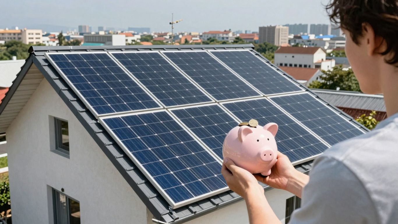 House With Solar Panels And Piggy Bank
