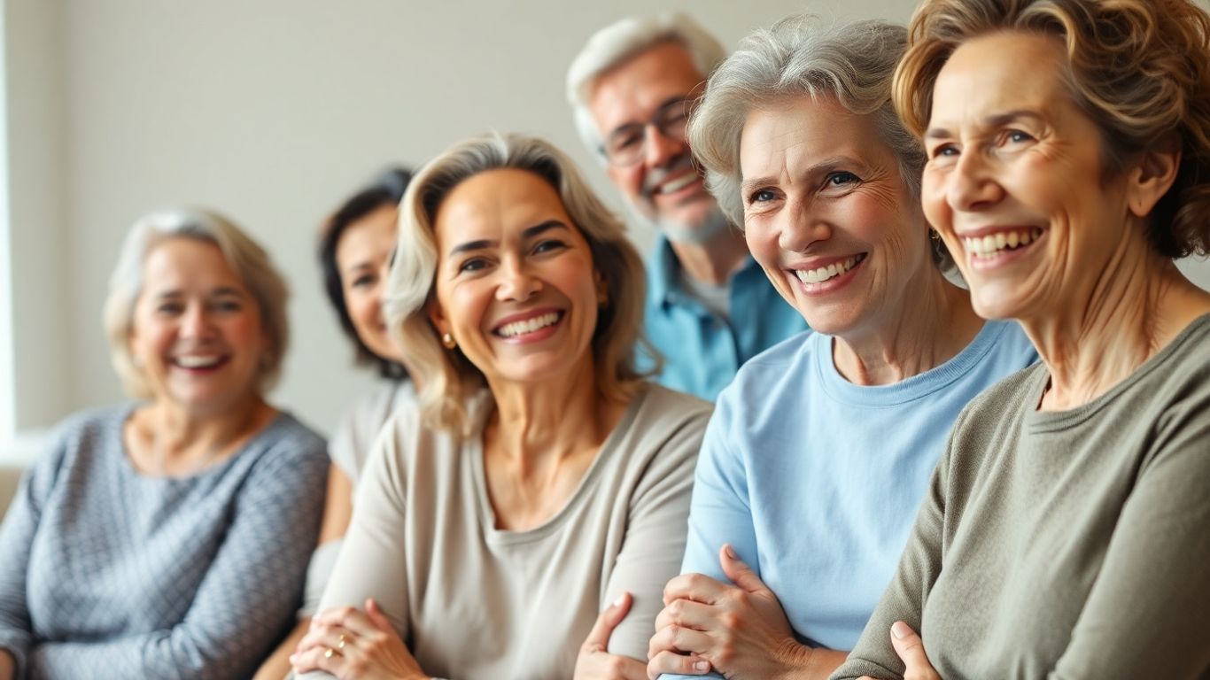 Mulheres sorrindo em ambiente de saúde feminina