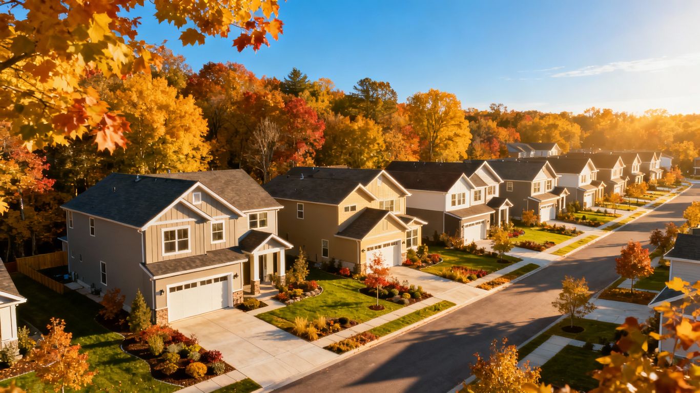 New homes in a fall neighborhood