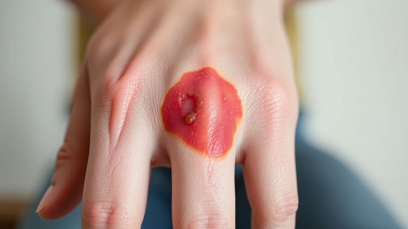 Burn injury on a bandaged hand.