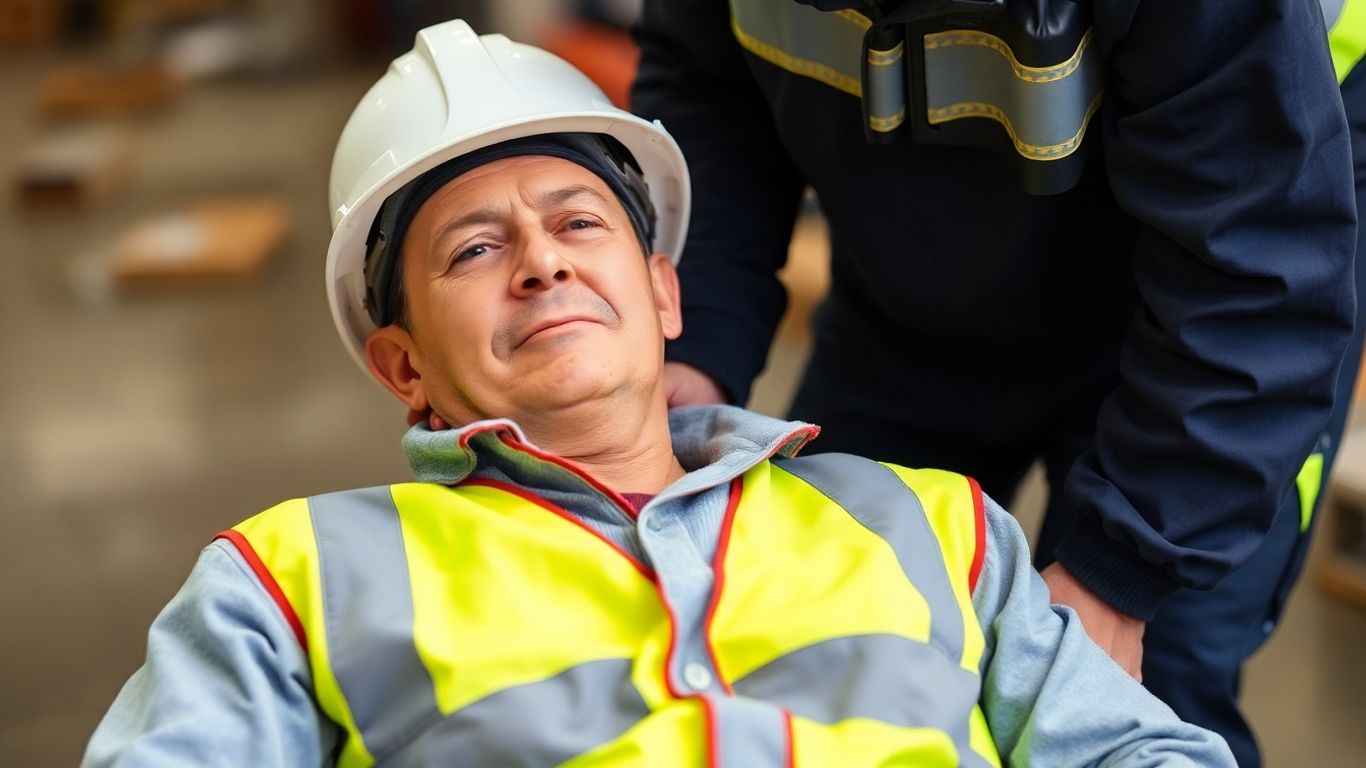 Worker receiving assistance after workplace injury.