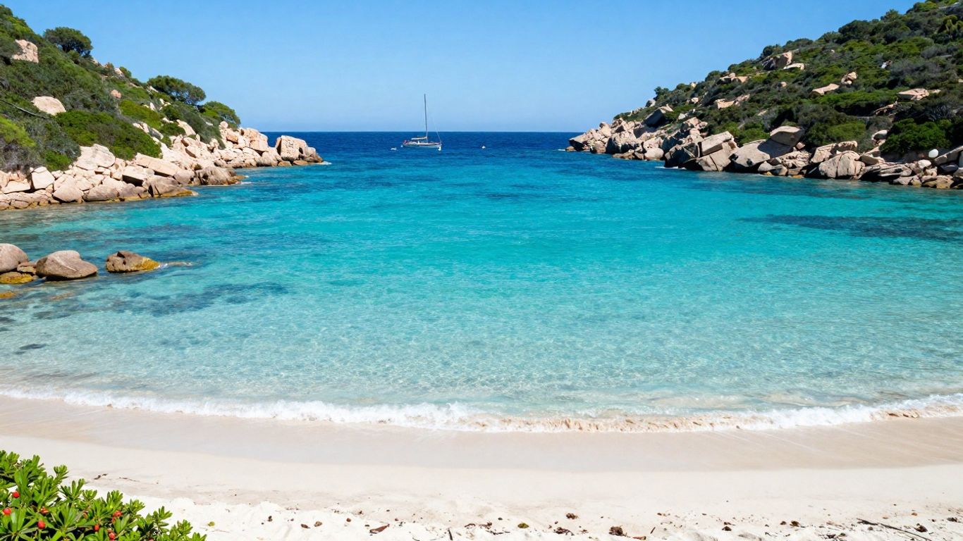 Beautiful Sardinian beach with turquoise water and white sand.