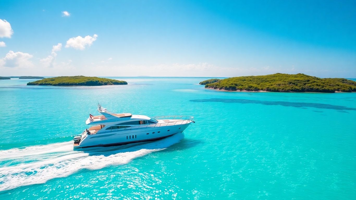 Luxury yacht sailing in Exuma's turquoise waters.