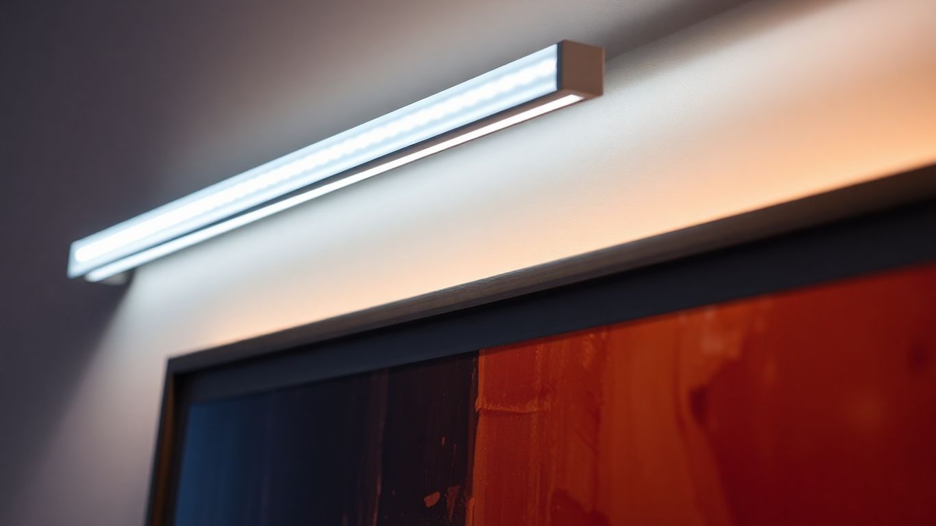 Cocoweb battery-operated art light illuminating a painting.