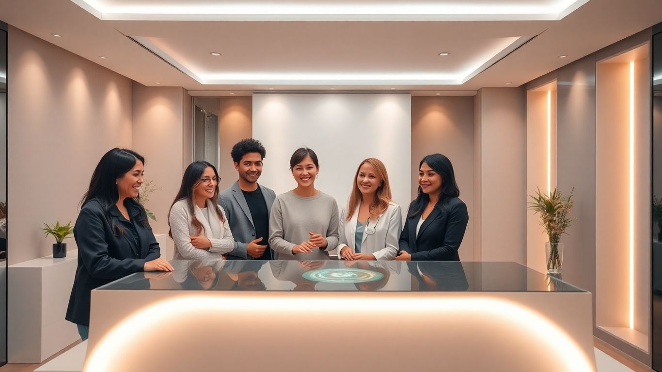 Aesthetic clinic with patients and advanced voice AI technology.