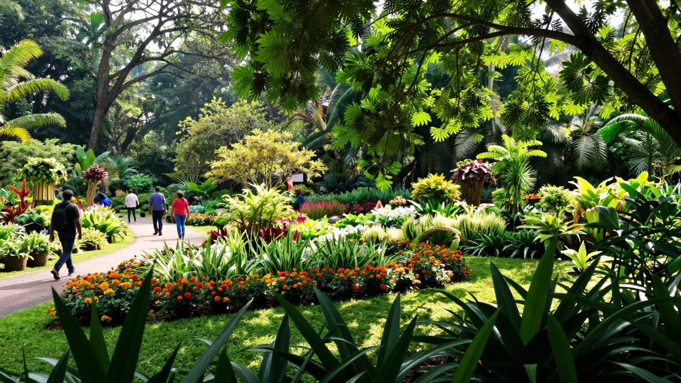 Groene planten en bloemen in een tuin
