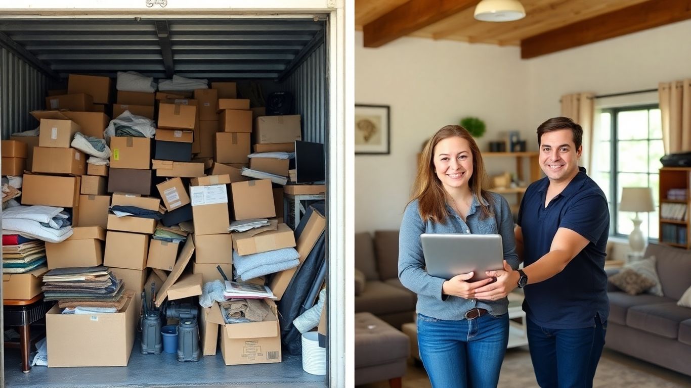 Storage unit clutter versus organized space with junk removal help