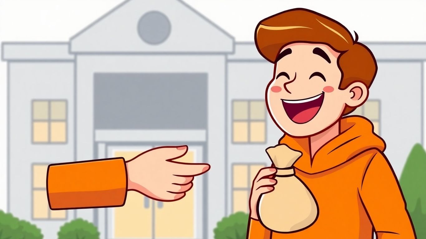 Person receiving a fast loan with money bag.