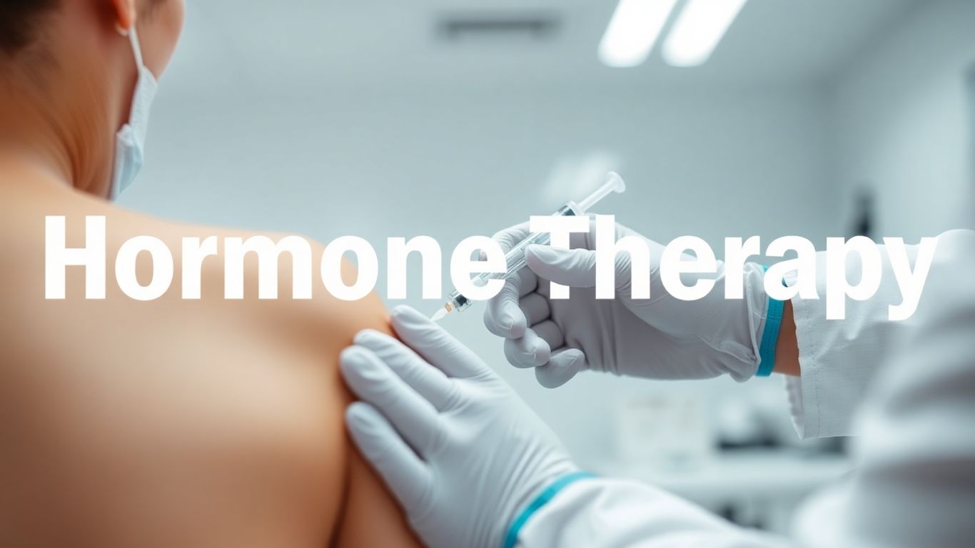 Profissional de saúde administrando injeção de terapia hormonal.