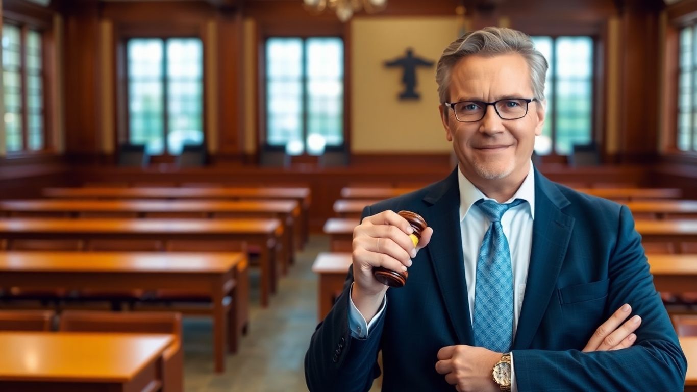 Attorney with gavel in a courtroom