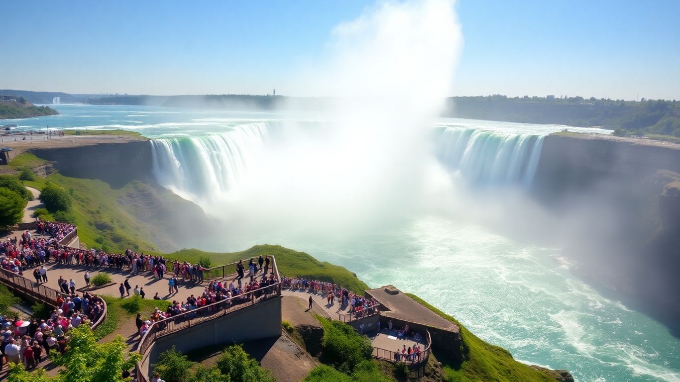 Niagara Falls during peak tourist season with crowds.