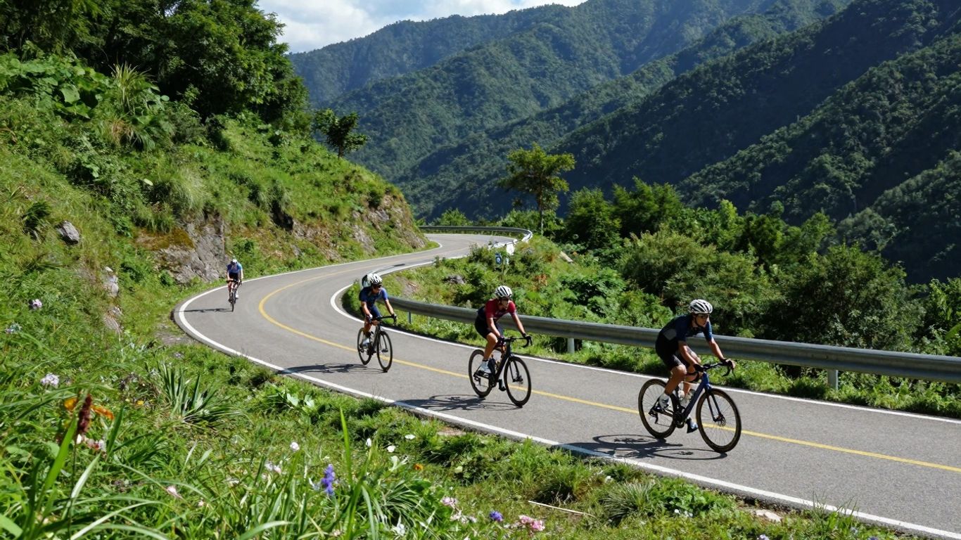 Cyclists on a scenic road, Gold Coast adventure.