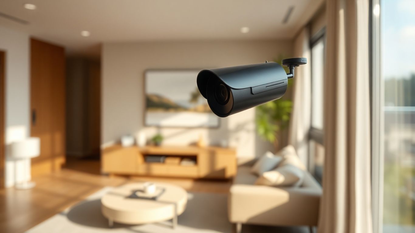 Cameră de supraveghere video modernă într-un living sigur.