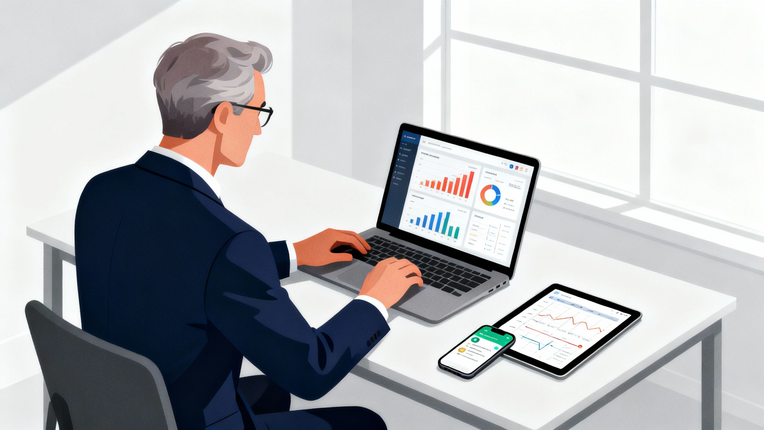 Business owner efficiently using digital tools concept