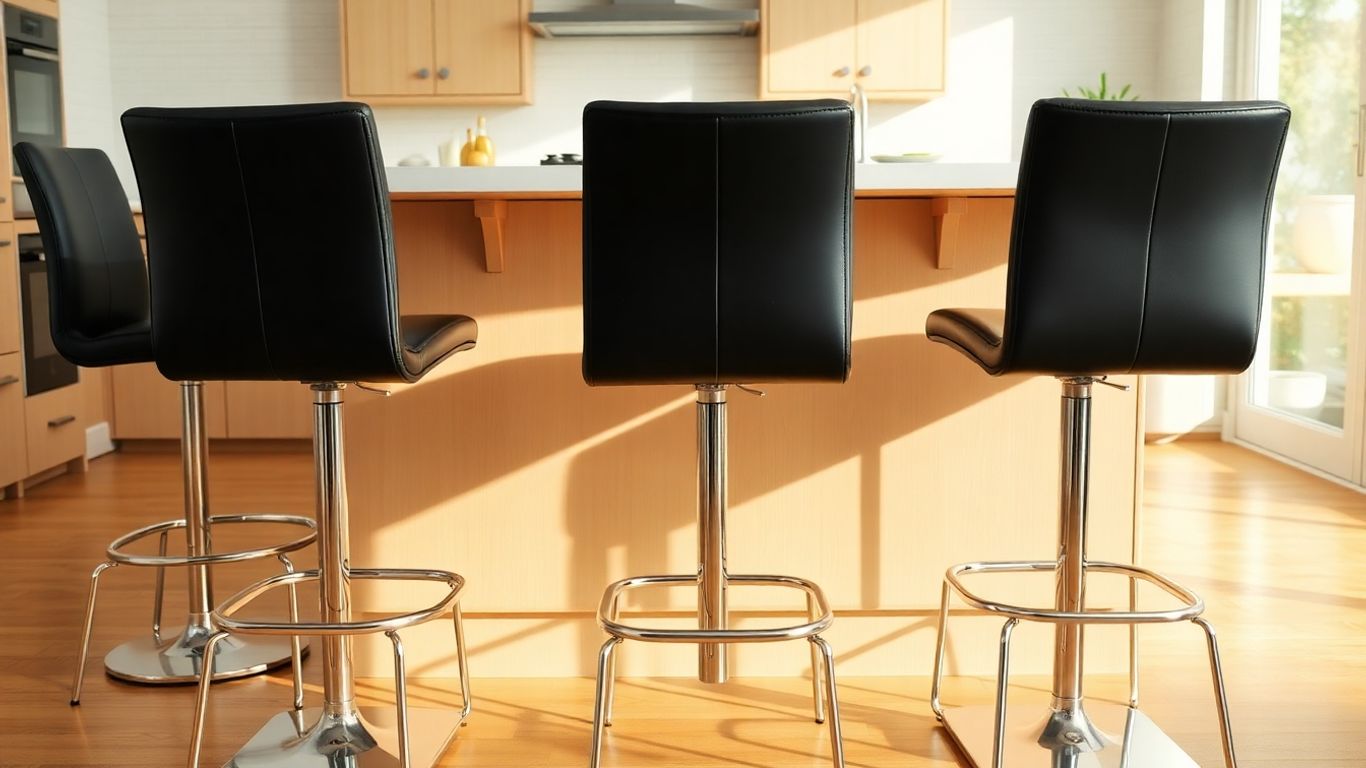 Stylish black bar stools at a kitchen island.
