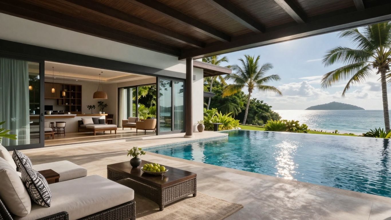 Luxury villa with infinity pool overlooking tropical greenery in Phuket.