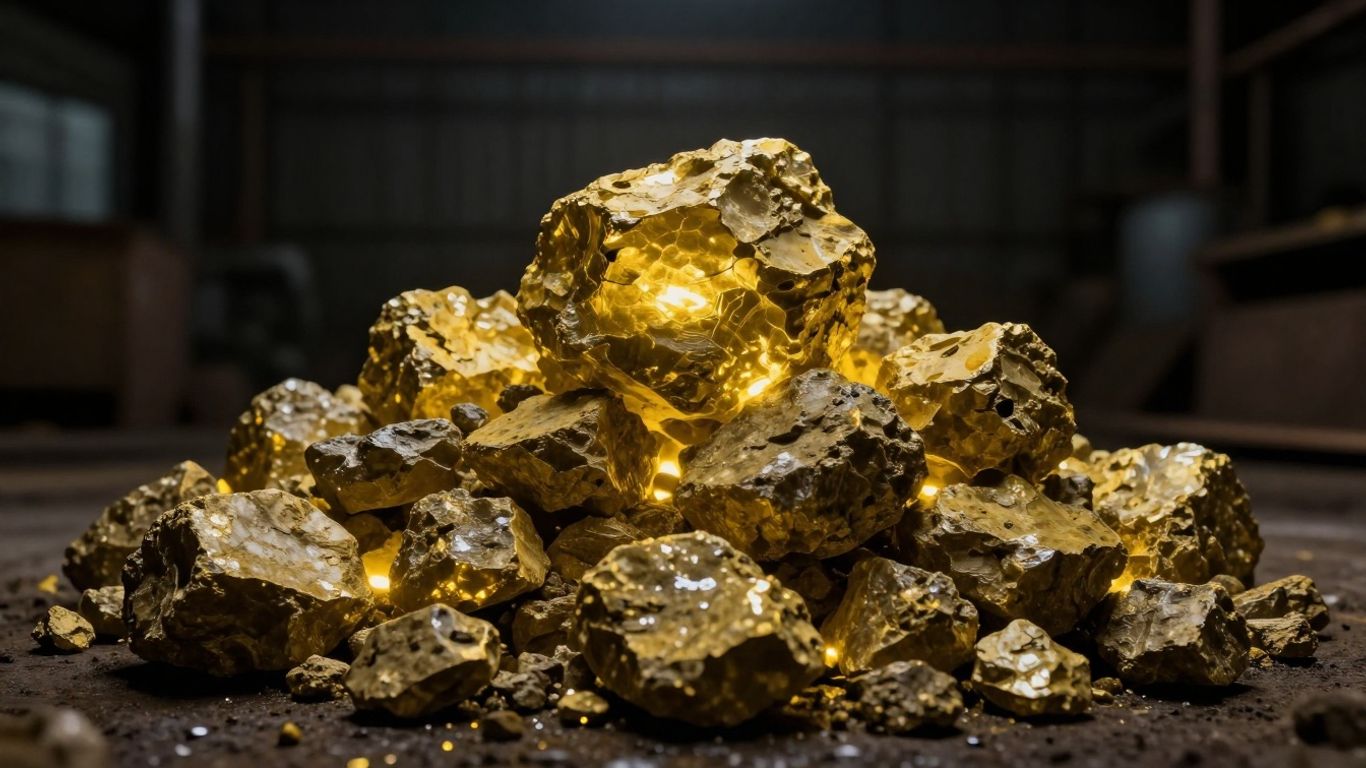 Minerai d'uranium brillant dans une mine sombre.